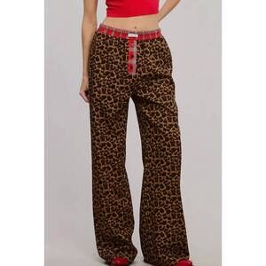 NEW MIMOSA plaid flannel contrast waistband leopard boxer pant in red